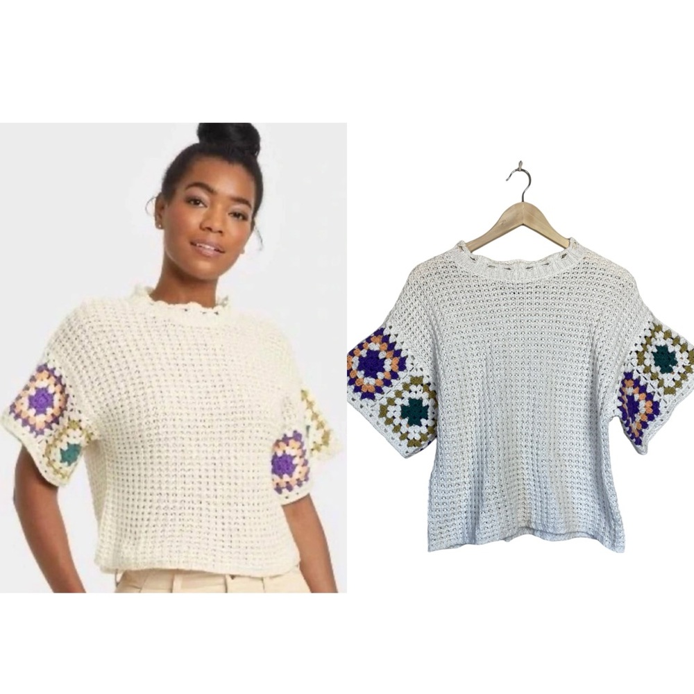 CROCHET SHORT SLEEVE SWEATER